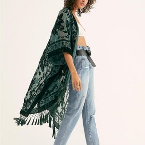 Free People Nightbird Burnout Kimono - Jade Combo (Green)